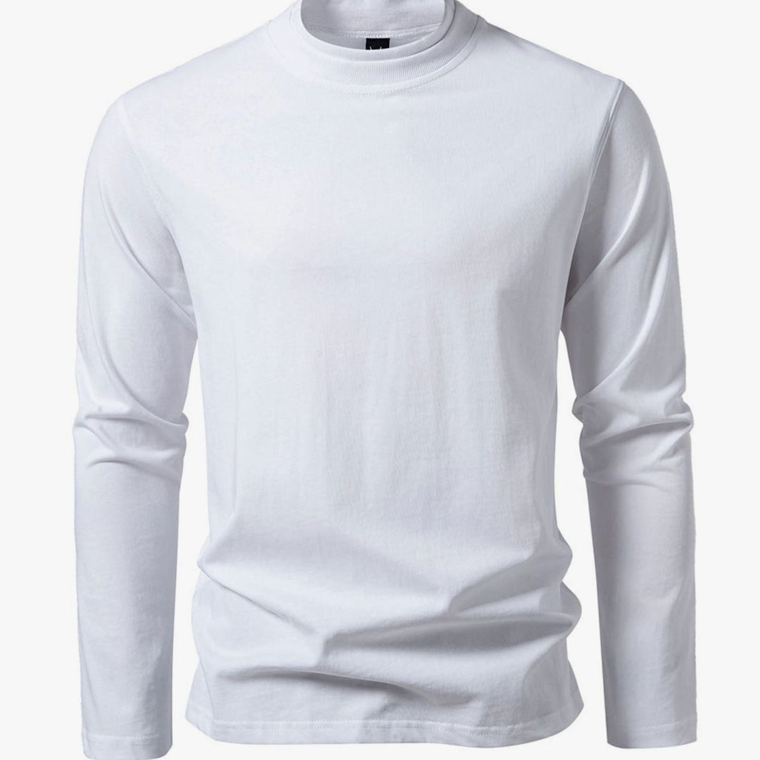 Men's Slim-Fit Mock Neck Long-Sleeve Cotton Blend Shirt - White