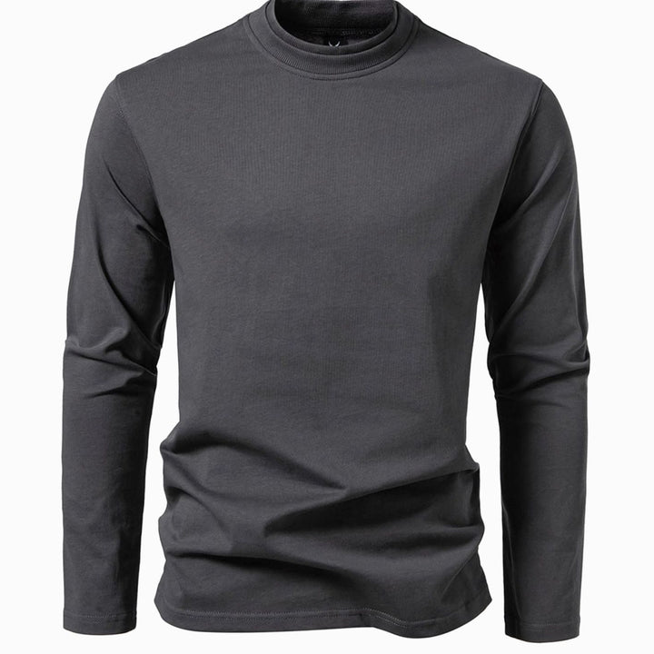 Men's Slim-Fit Mock Neck Long-Sleeve Cotton Blend Shirt - Dark Gray