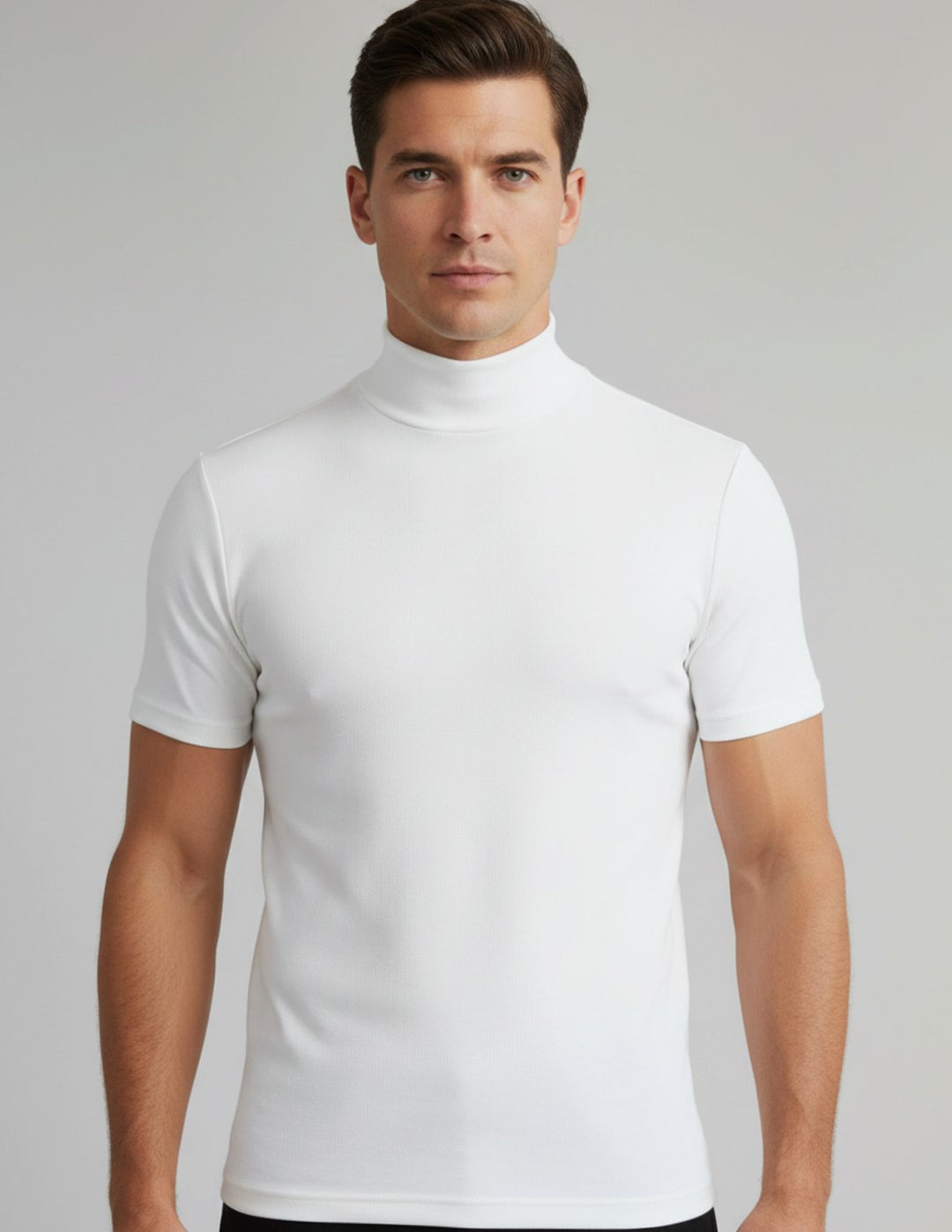 Men's Slim-Fit Mock-Neck Short-Sleeve T-Shirt - White
