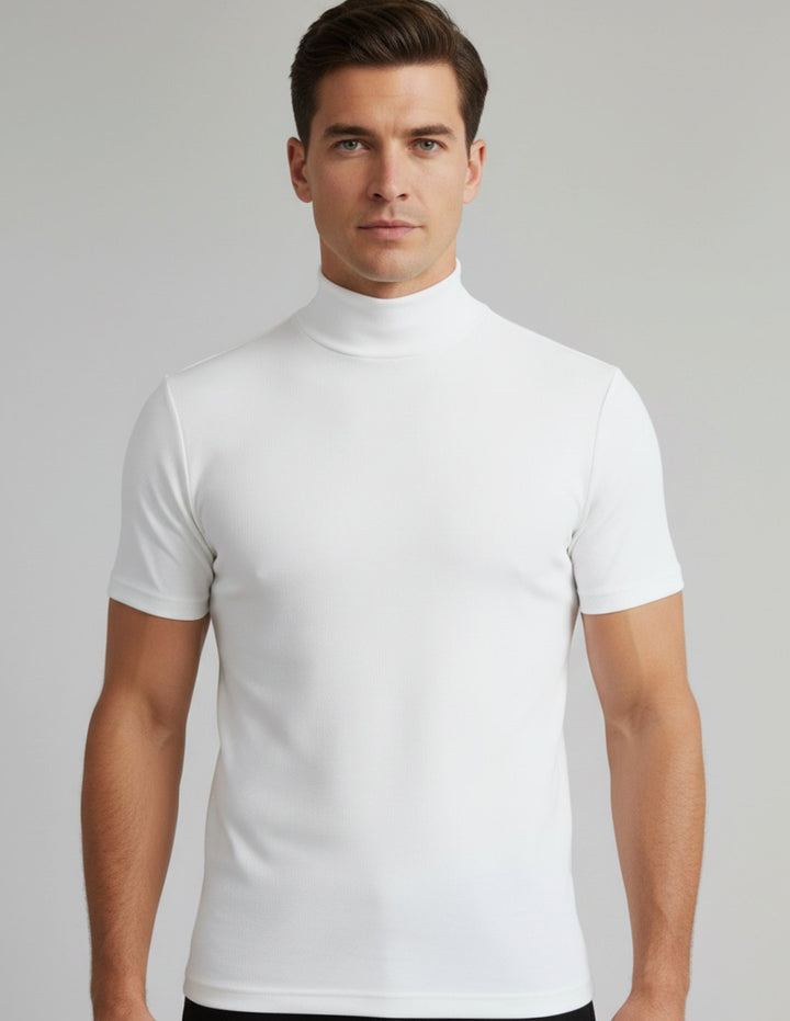 Men's Slim-Fit Mock-Neck Short-Sleeve T-Shirt - White