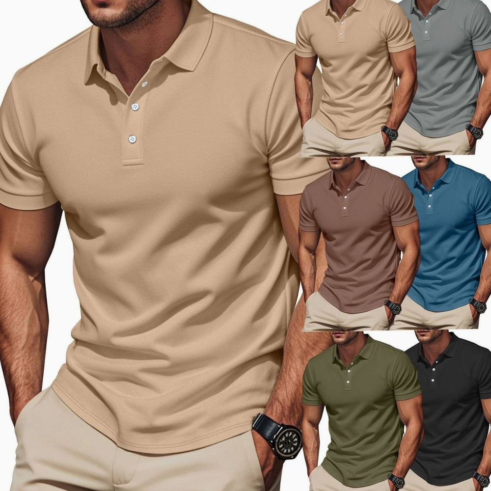 Men's Slim-Fit Pima Cotton Polo Shirt Kent Collar Button Placket, Khaki