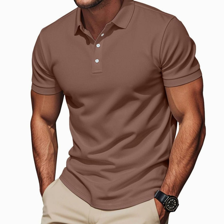 Men's Slim-Fit Pima Cotton Polo Shirt Kent Collar Button Placket, Khaki