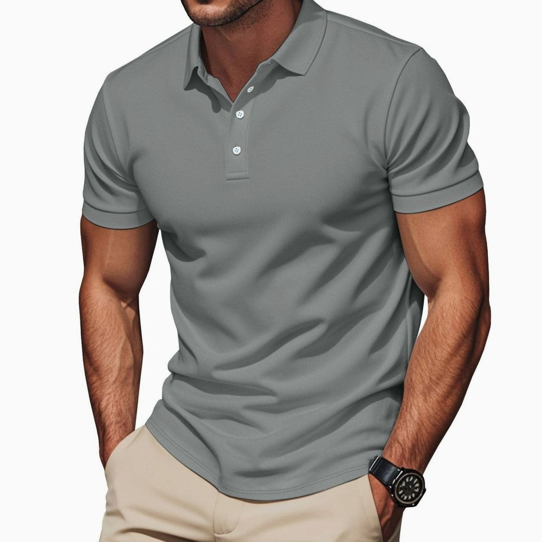 Men's Slim-Fit Pima Cotton Polo Shirt Kent Collar Button Placket, Khaki