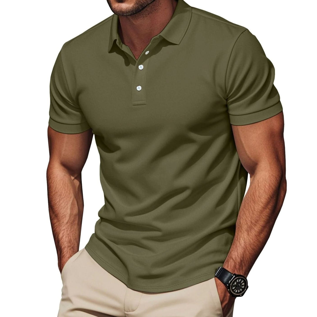 Men's Slim-Fit Pima Cotton Polo Shirt Kent Collar Button Placket, Khaki
