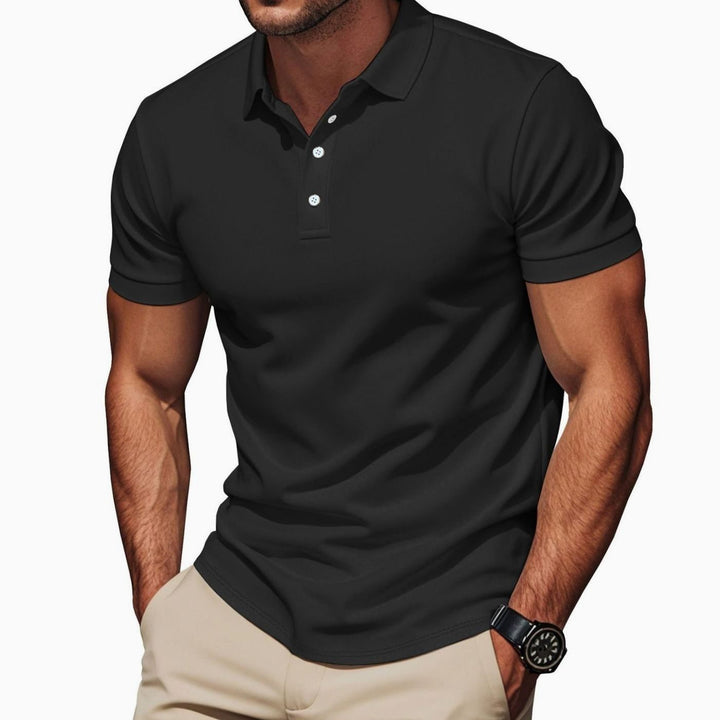 Men's Slim-Fit Pima Cotton Polo Shirt Kent Collar Button Placket, Khaki