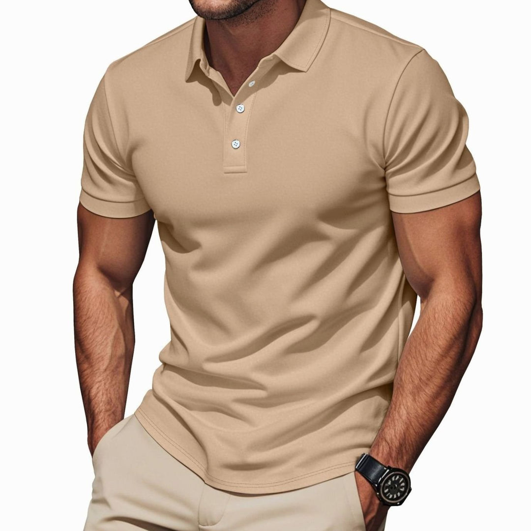 Men's Slim-Fit Pima Cotton Polo Shirt Kent Collar Button Placket, Khaki - Khaki
