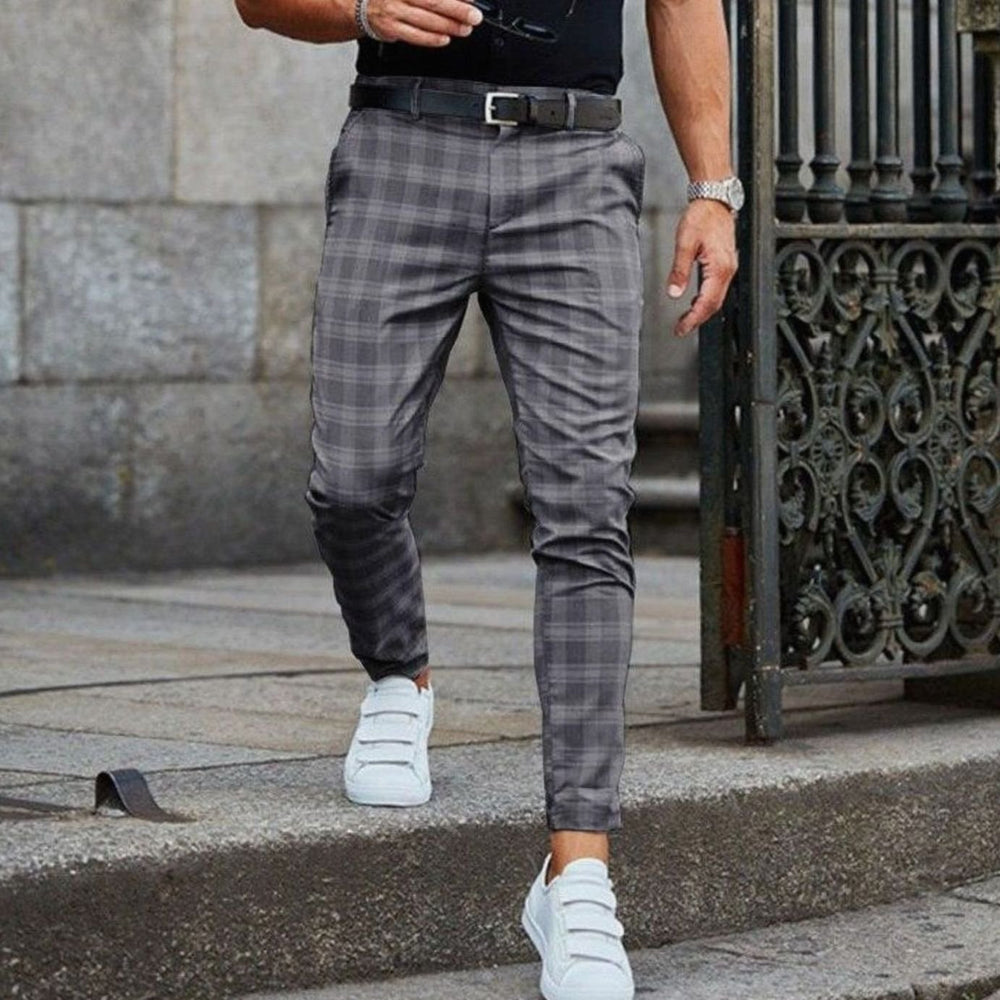 Men's Slim-Fit Plaid Chino Pants - Gray