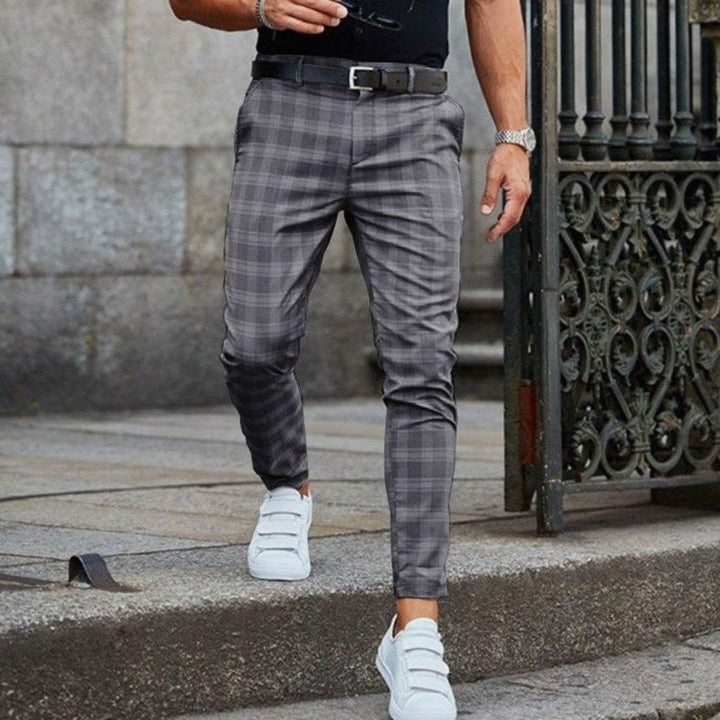Men's Slim-Fit Plaid Chino Pants - Gray