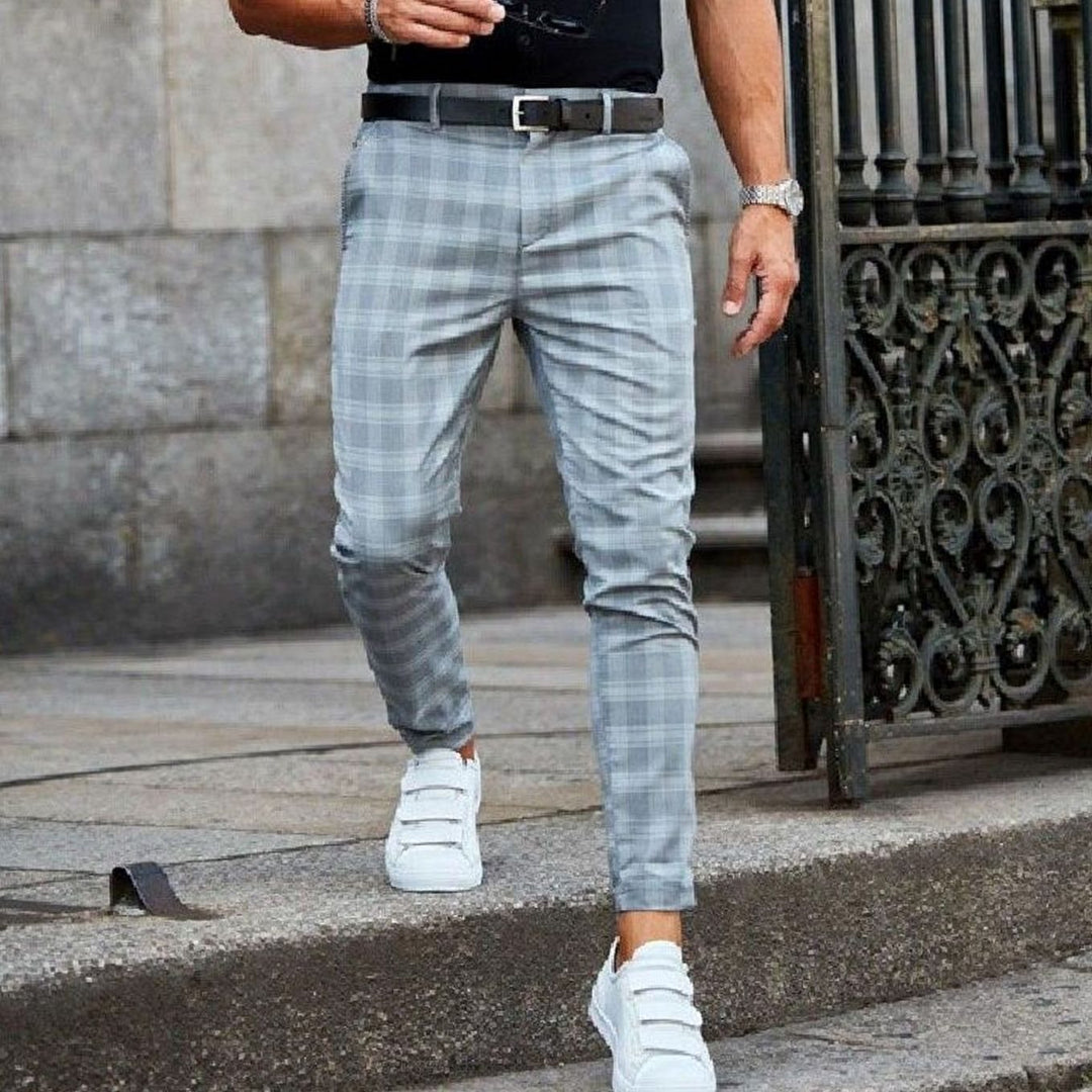 Men's Slim-Fit Plaid Chino Pants - Blue