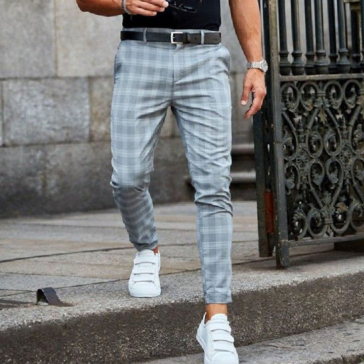 Men's Slim-Fit Plaid Chino Pants - Blue