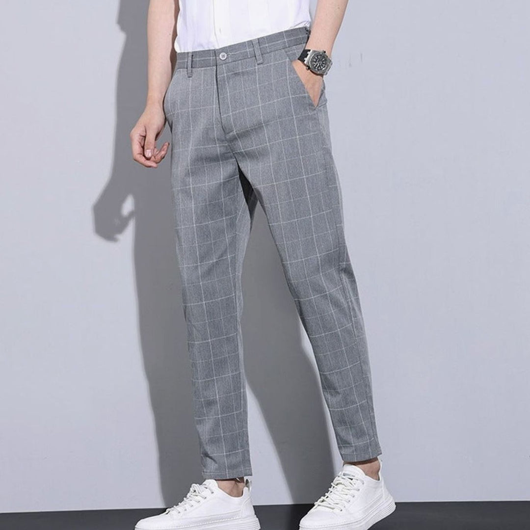 Men's Slim-Fit Plaid Cropped Chino Pants