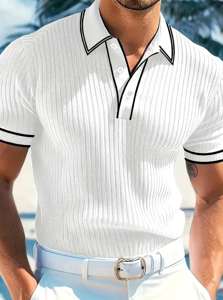 Men's Slim-Fit Ribbed Knit Short-Sleeve Polo Shirt Contrast Trim - White