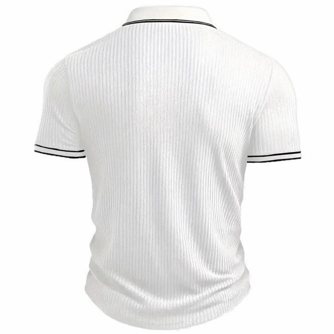 Men's Slim-Fit Ribbed Knit Short-Sleeve Polo Shirt Contrast Trim