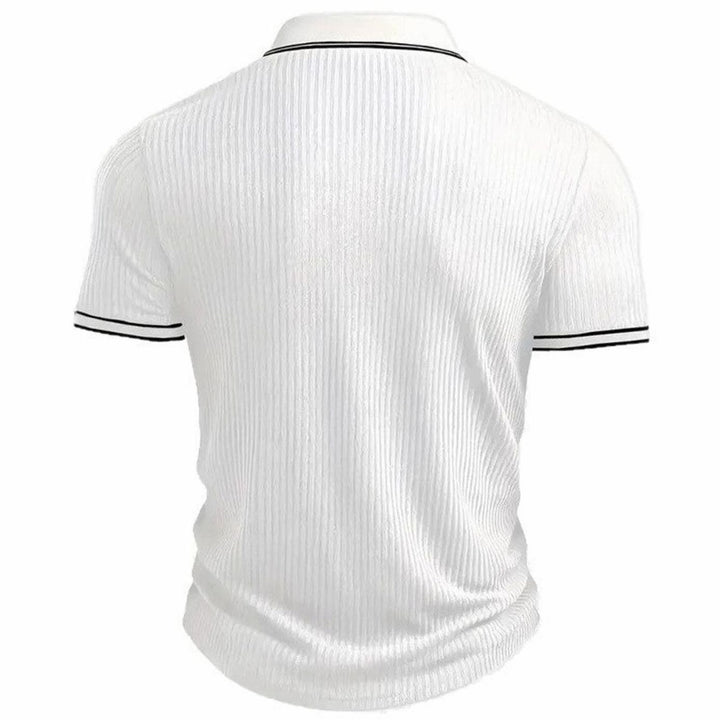 Men's Slim-Fit Ribbed Knit Short-Sleeve Polo Shirt Contrast Trim