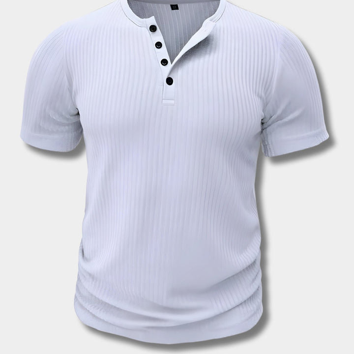 Men's Slim Fit Ribbed Short Sleeve Henley Shirt - White