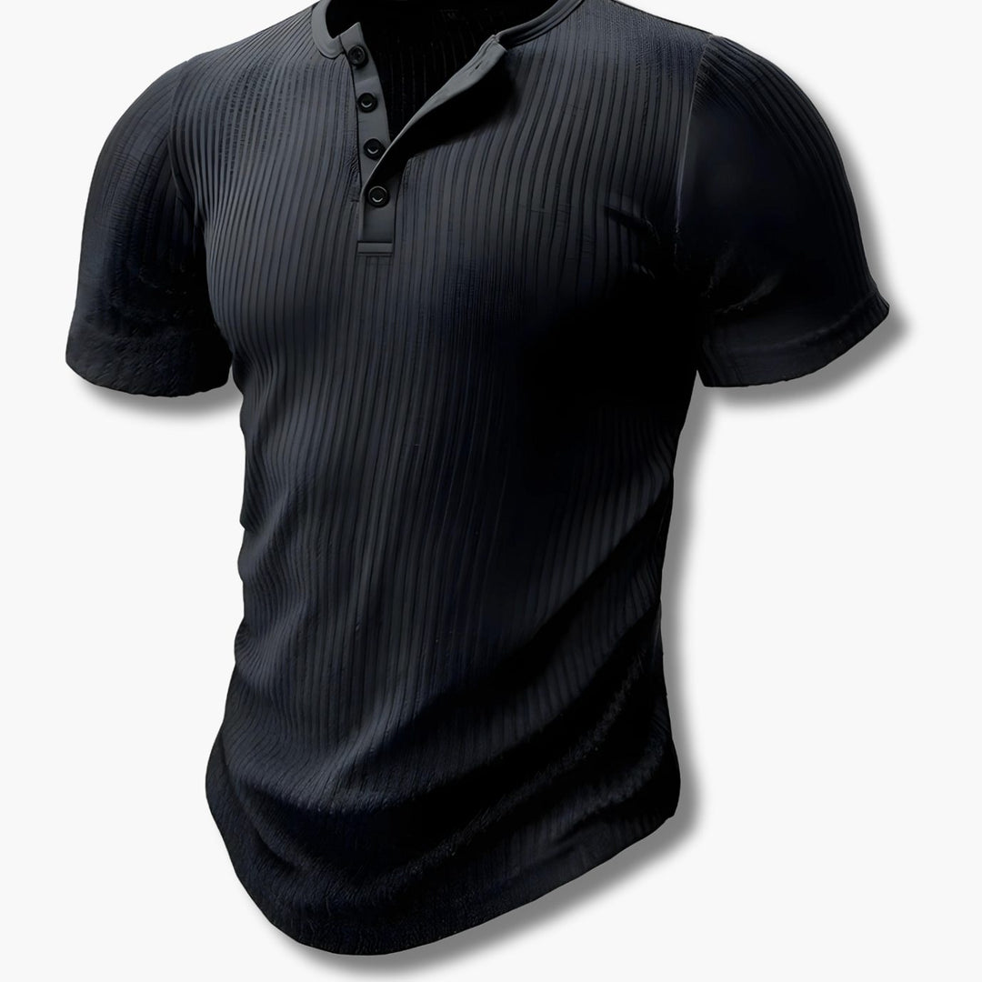 Men's Slim Fit Ribbed Short Sleeve Henley Shirt - Black