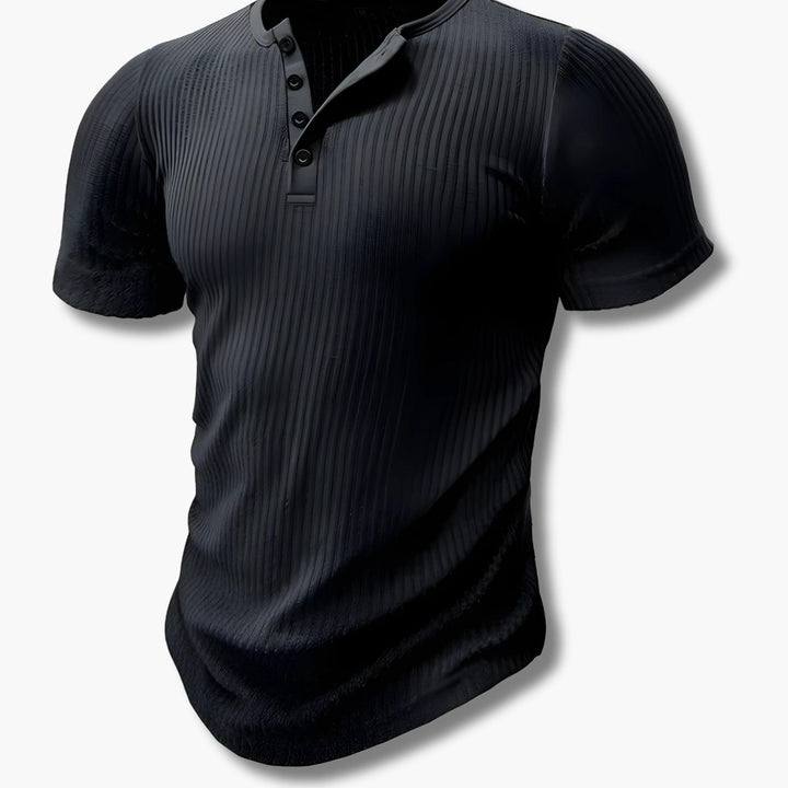 Men's Slim Fit Ribbed Short Sleeve Henley Shirt - Black
