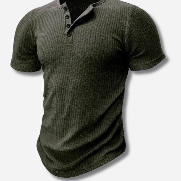 Men's Slim Fit Ribbed Short Sleeve Henley Shirt - Olive Green