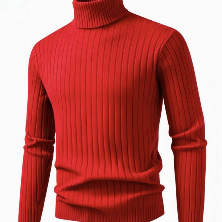 Men's Slim-Fit Ribbed Turtleneck Pullover Sweater - Bright Red