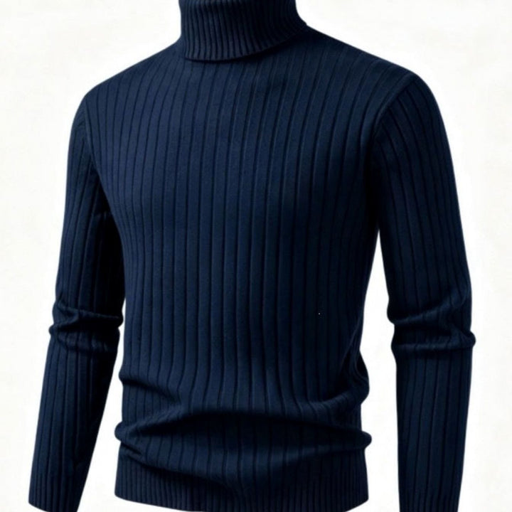 Men's Slim-Fit Ribbed Turtleneck Pullover Sweater - Navy Blue