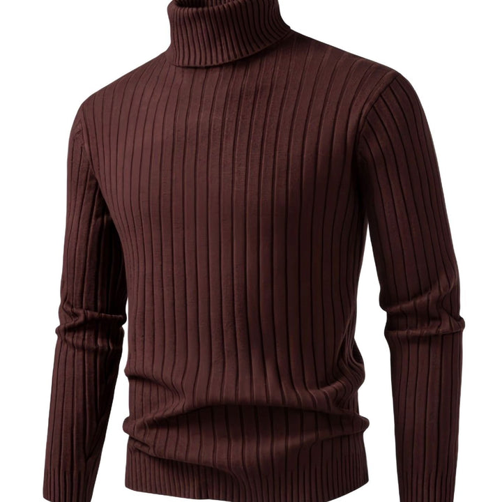 Men's Slim-Fit Ribbed Turtleneck Pullover Sweater - Coffee Brown