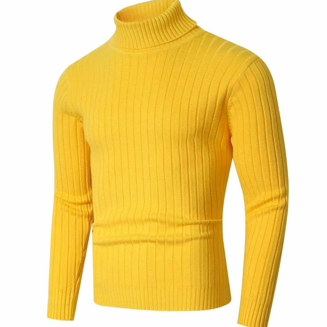 Men's Slim-Fit Ribbed Turtleneck Pullover Sweater - Yellow