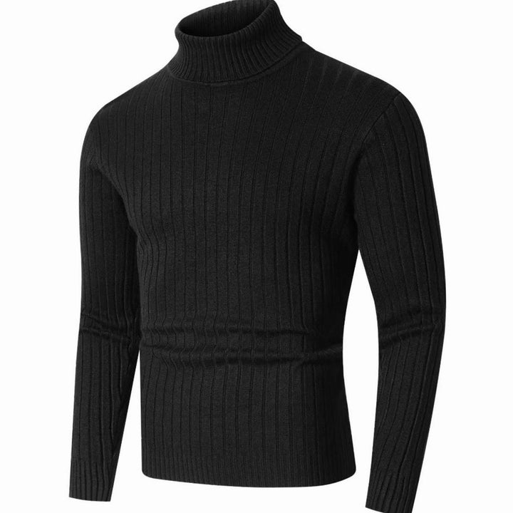 Men's Slim-Fit Ribbed Turtleneck Pullover Sweater - Black