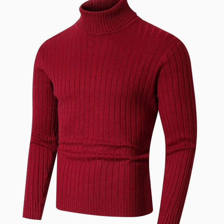 Men's Slim-Fit Ribbed Turtleneck Pullover Sweater - Wine Red