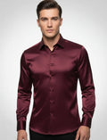 Oliver | Men's Slim-Fit Satin Dress Shirt Italian Collar Long Sleeve