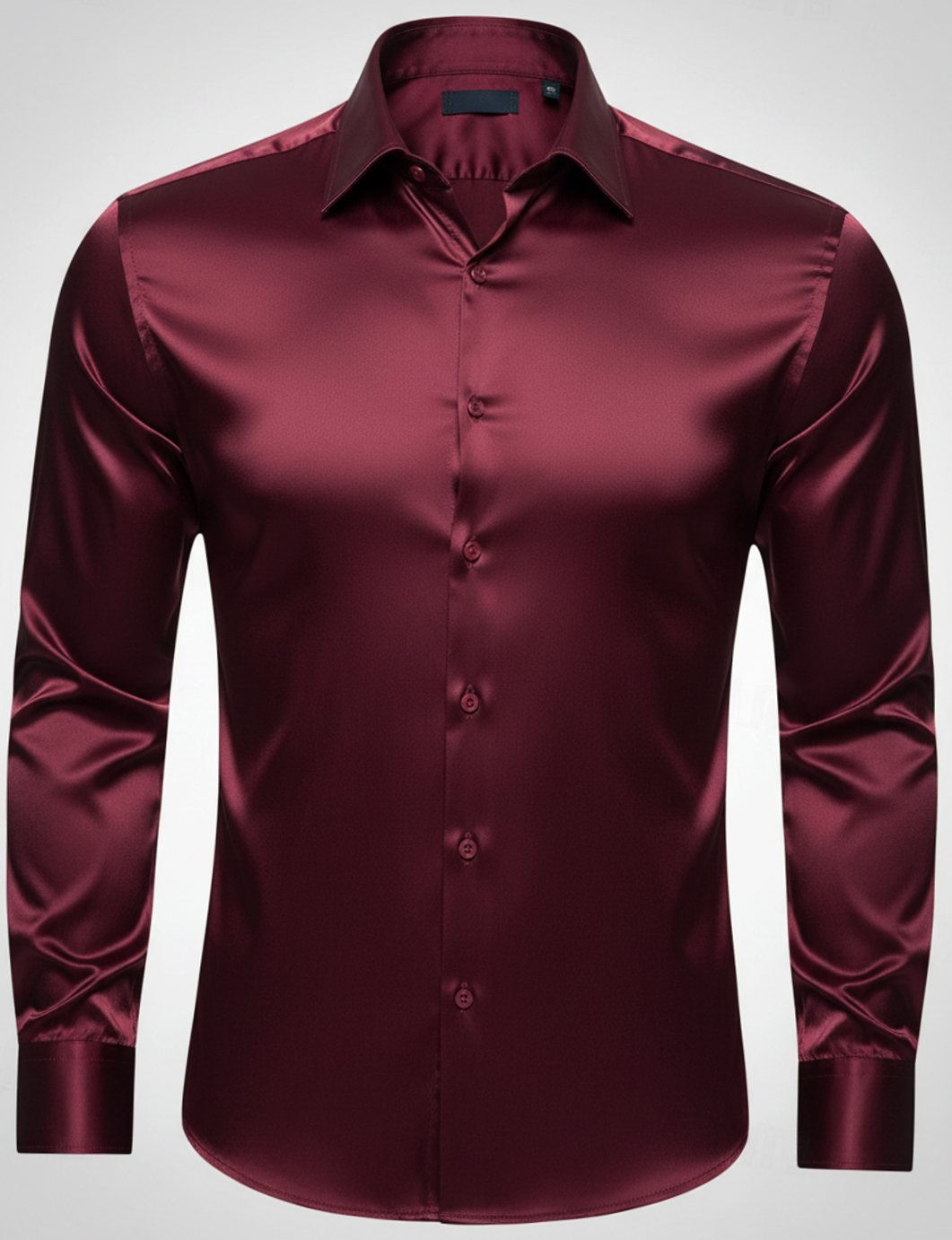 Men's Slim-Fit Satin Dress Shirt Italian Collar Long Sleeve