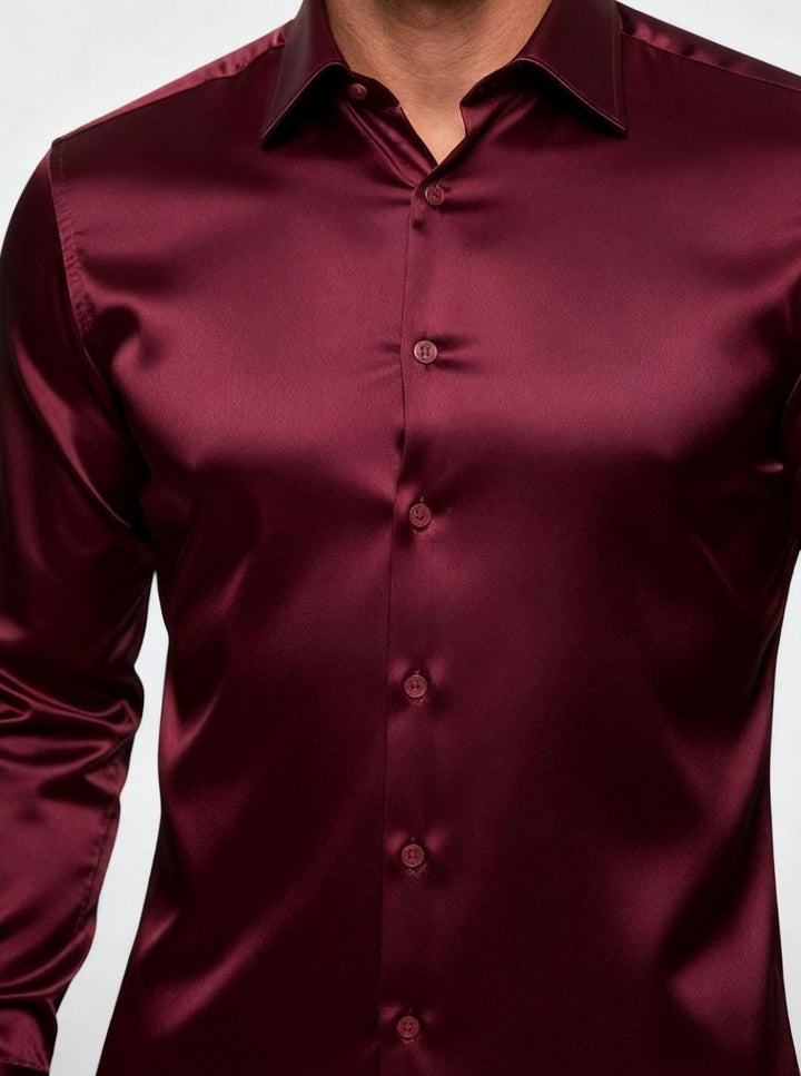 Men's Slim-Fit Satin Dress Shirt Italian Collar Long Sleeve