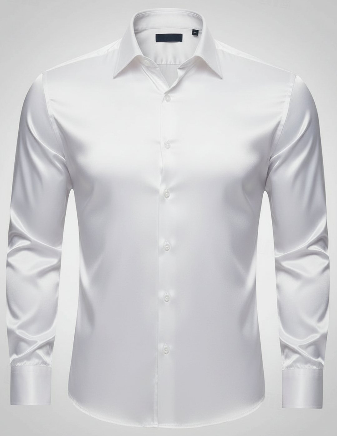 Men's Slim-Fit Satin Dress Shirt Italian Collar Long Sleeve