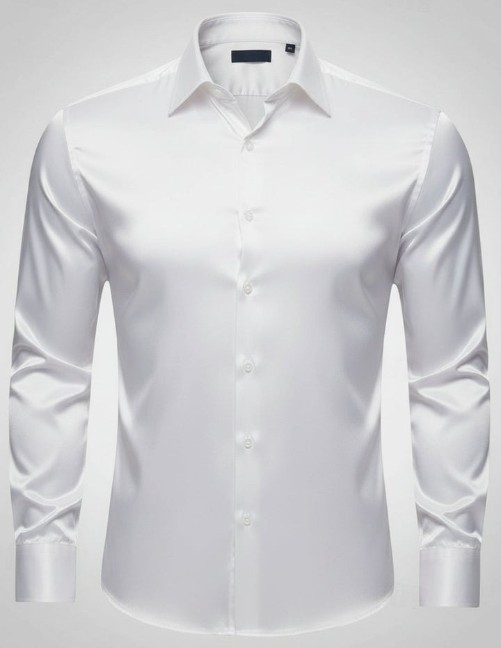 Men's Slim-Fit Satin Dress Shirt Italian Collar Long Sleeve