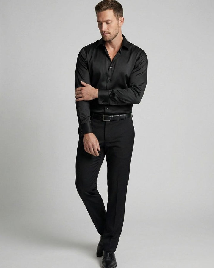 Men's Slim-Fit Satin Dress Shirt Long Sleeve Button-Up