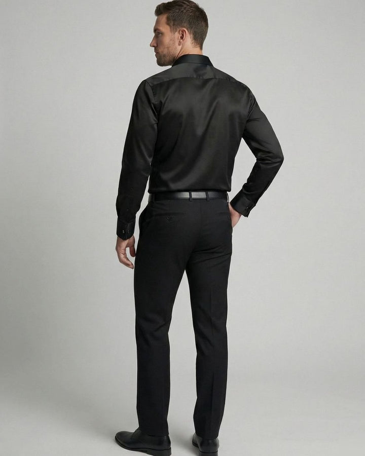Men's Slim-Fit Satin Dress Shirt Long Sleeve Button-Up