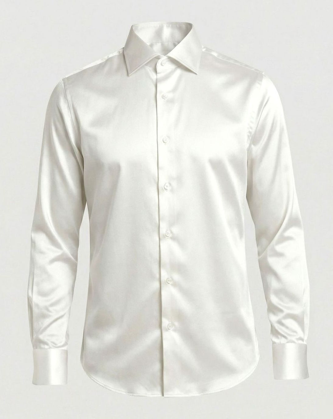Men's Slim-Fit Satin Dress Shirt Long Sleeve Button-Up - White