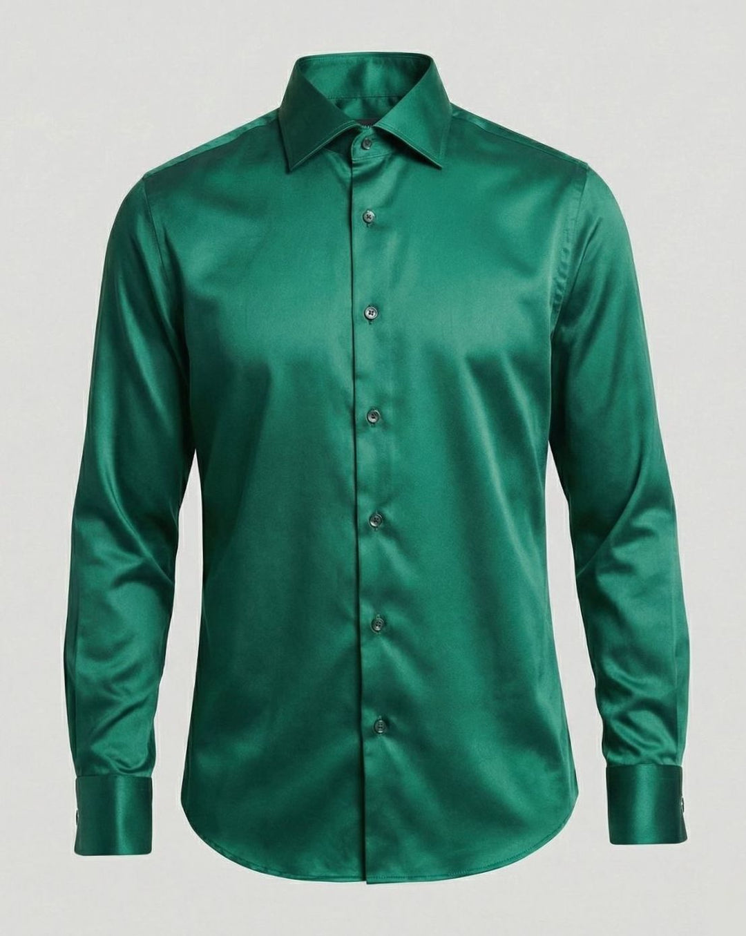 Men's Slim-Fit Satin Dress Shirt Long Sleeve Button-Up - Green