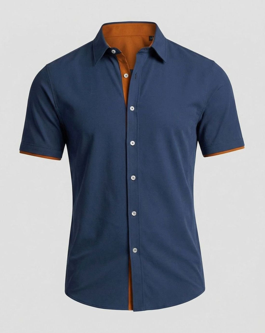 Men's Slim-Fit Short-Sleeve Button-Up Shirt Contrast Trim