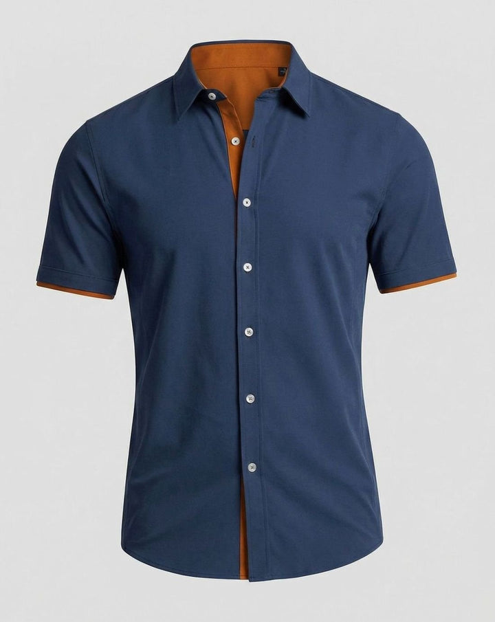 Men's Slim-Fit Short-Sleeve Button-Up Shirt Contrast Trim