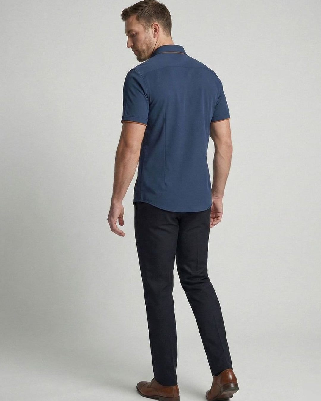 Men's Slim-Fit Short-Sleeve Button-Up Shirt Contrast Trim