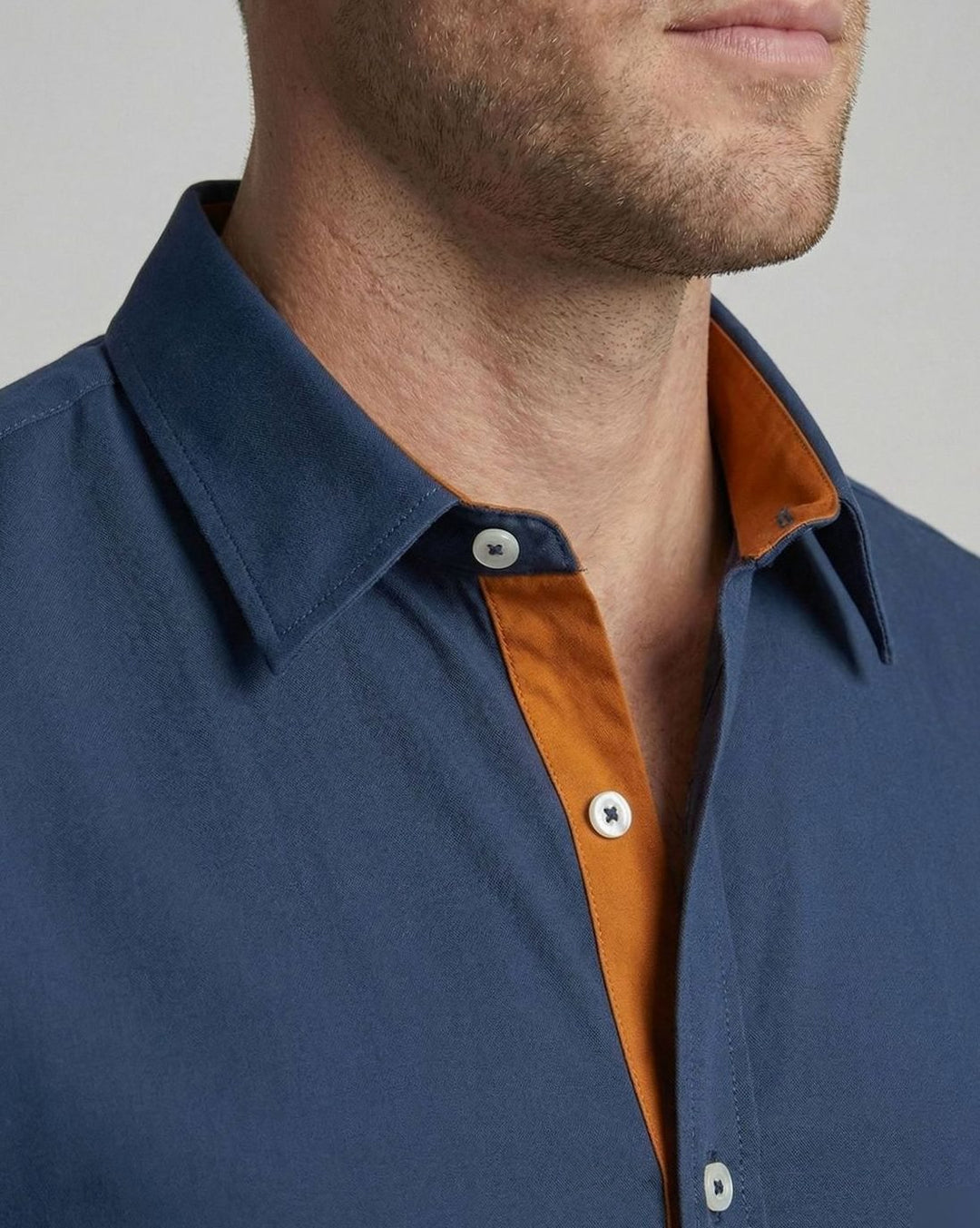 Men's Slim-Fit Short-Sleeve Button-Up Shirt Contrast Trim