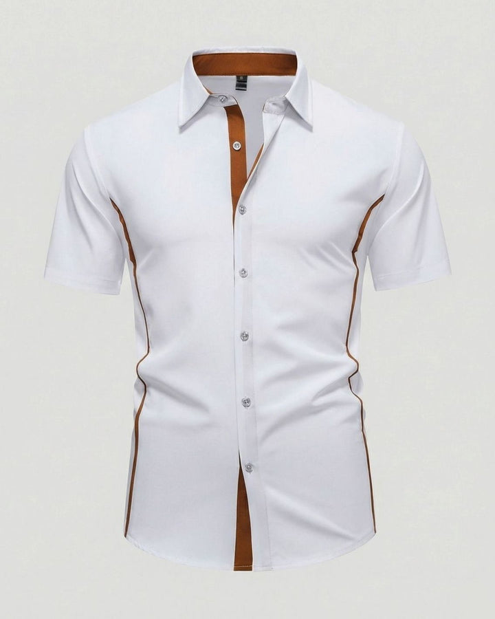 Men's Slim-Fit Short-Sleeve Button-Up Shirt Contrast Trim - White