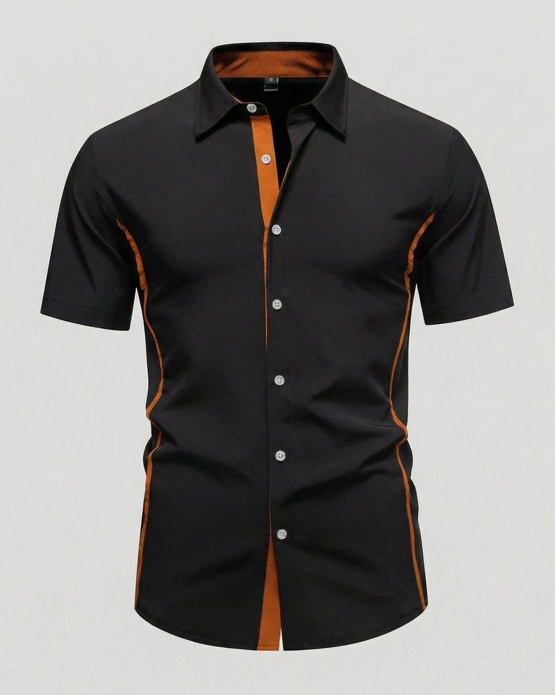 Men's Slim-Fit Short-Sleeve Button-Up Shirt Contrast Trim - Black