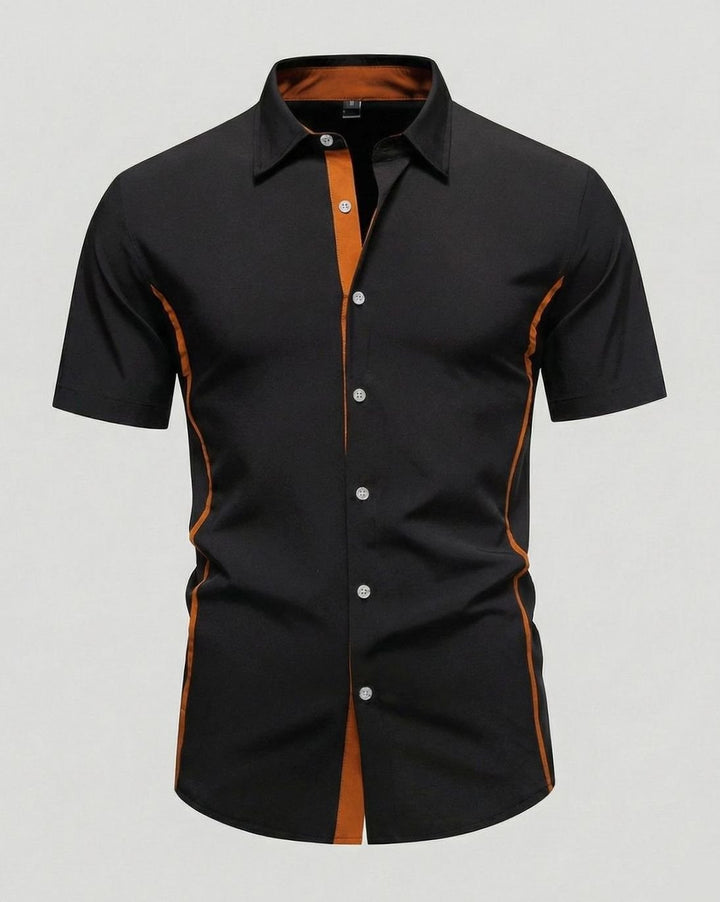 Men's Slim-Fit Short-Sleeve Button-Up Shirt Contrast Trim - Black