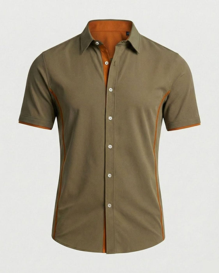 Men's Slim-Fit Short-Sleeve Button-Up Shirt Contrast Trim - Green