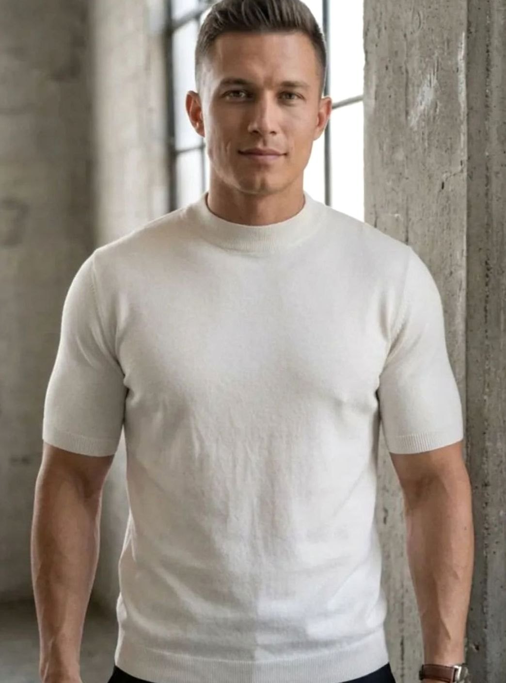 Men's Slim-Fit Short-Sleeve Knit Crew Neck T-Shirt - White