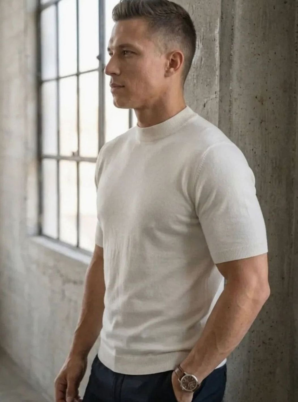 Men's Slim-Fit Short-Sleeve Knit Crew Neck T-Shirt