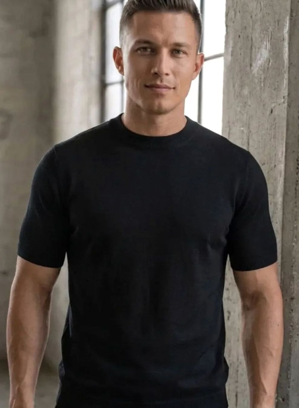 Men's Slim-Fit Short-Sleeve Knit Crew Neck T-Shirt - Black