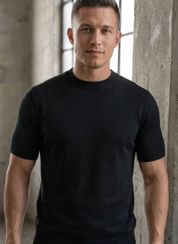 Men's Slim-Fit Short-Sleeve Knit Crew Neck T-Shirt - Black