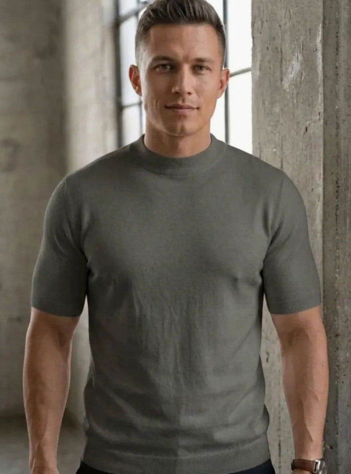 Men's Slim-Fit Short-Sleeve Knit Crew Neck T-Shirt - Gray
